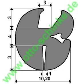 Fenstergummi H-Profil 3,00 x 1,00 x 10,20 mm