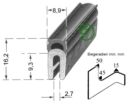 Kantenschutz m. Moosgummi-Profil Klemmber. 0,5 - 2,0 mm