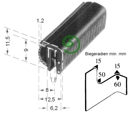 Kantenschutz m. Moosgummi-Profil Klemmber. 1,0 - 2,0 mm