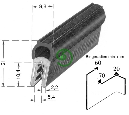 Kantenschutz m. Moosgummi-Profil Klemmber. 1,0 - 3,0 mm