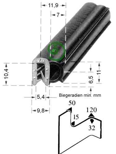 Kantenschutz m. Moosgummi-Profil Klemmber. 1,0 - 3,0 mm