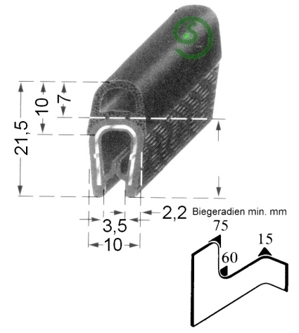Kantenschutz m. Moosgummi Klemmber. 1 - 4 mm