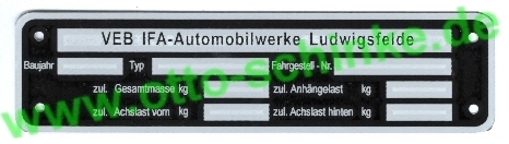 Typenschild IFA-Automobilwerke Ludwigsfelde