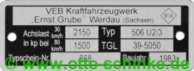 Typenschild Ernst Grube 506 U2/3