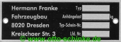 Typenschild Hermann Franke Fahrzeugbau