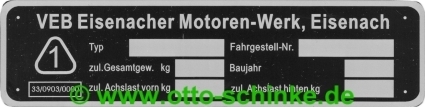 Typenschild Eisenacher Motoren-Werk