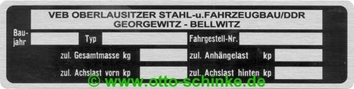 Typenschild Oberlausitzer Stahl & Fahrzeugbau