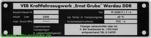 Typenschild Ernst Grube Werdau TP 2250