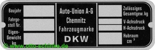 Auto-Union DKW Typenschild 04.38 - 11.42