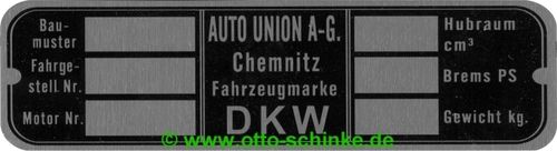 Auto-Union DKW Typenschild 01.37 - 04.38