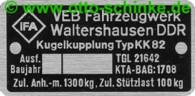 Typenschild Waltershausen AHZV KK82