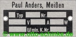 Typenschild Paul Anders Meißen 52 x 26