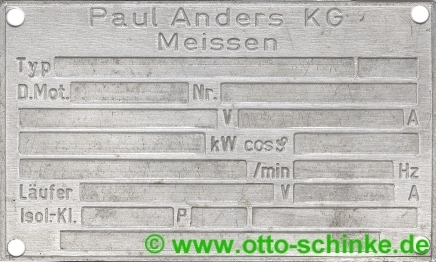 Typenschild Paul Anders Meißen 74 x 44
