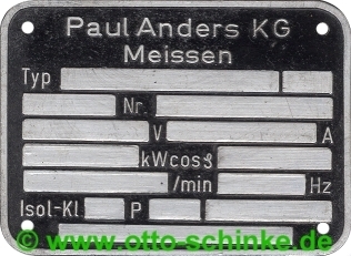 Typenschild Paul Anders Meißen 54 x 39