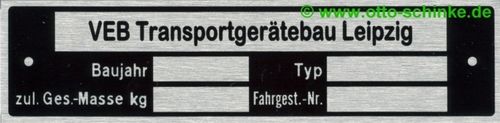 Typenschild Transportgerätebau Leipzig