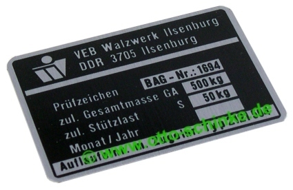 Typenschild Walzwerk Ilsenburg 2121 504