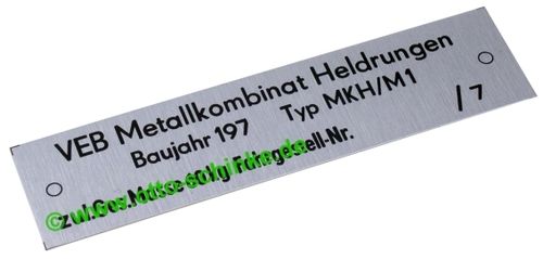 Typenschild Metallkombinat Heldrungen MKH/M1