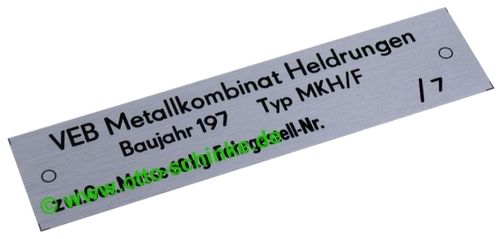 Typenschild Metallkombinat Heldrungen MKH/F